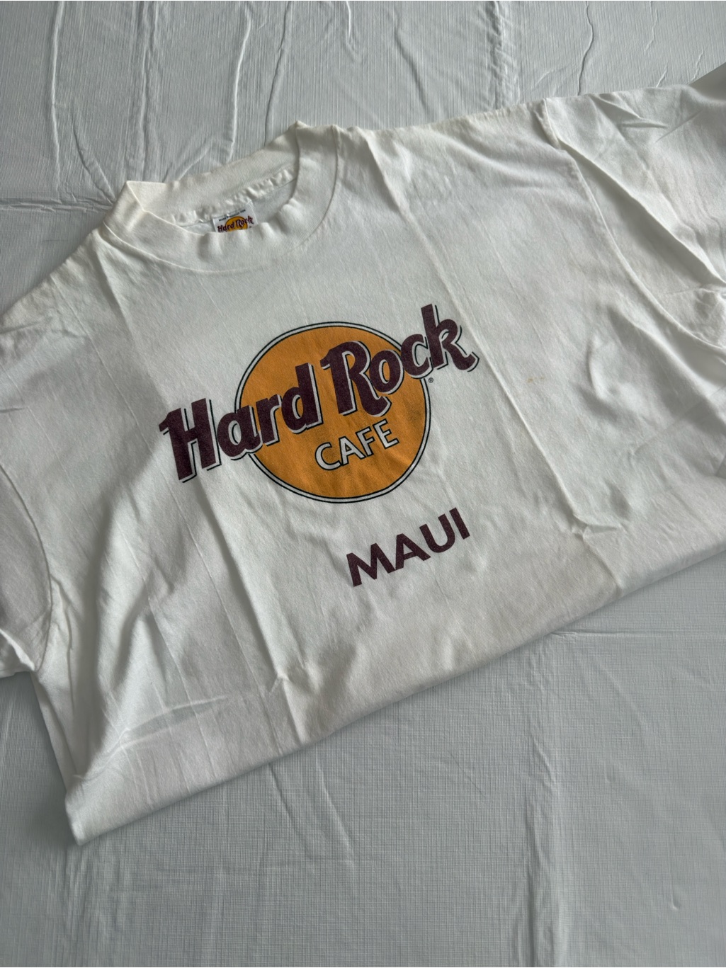 Hard Rock Cafe White Tee With Gold & Maroon Logo